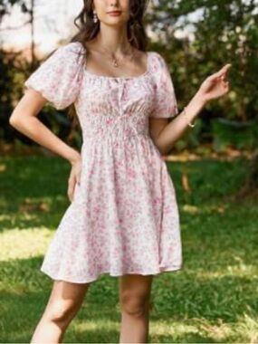 SCARLET DARKNESS Floral Dress
Puff Sleeve Elastic Waist  Mini Summer 
S